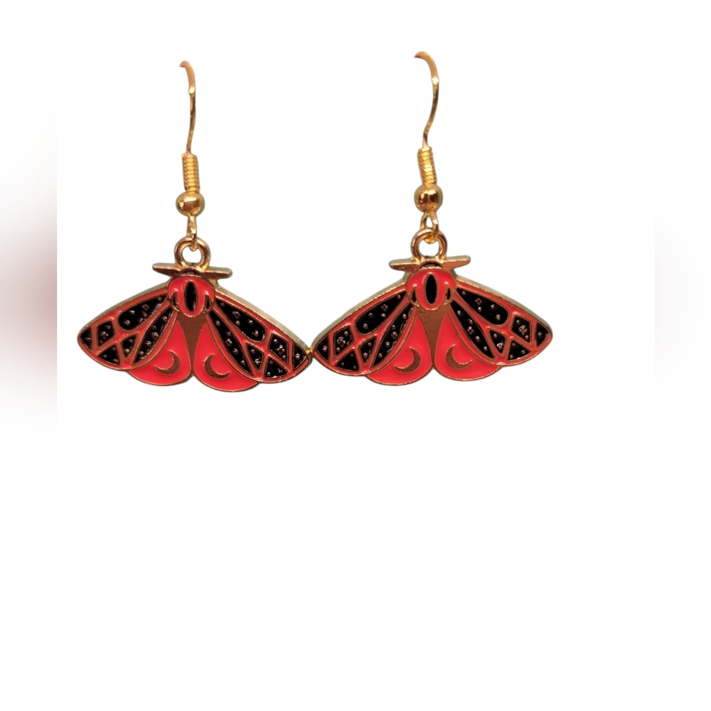 Chic Gold and Pink Moth Earrings